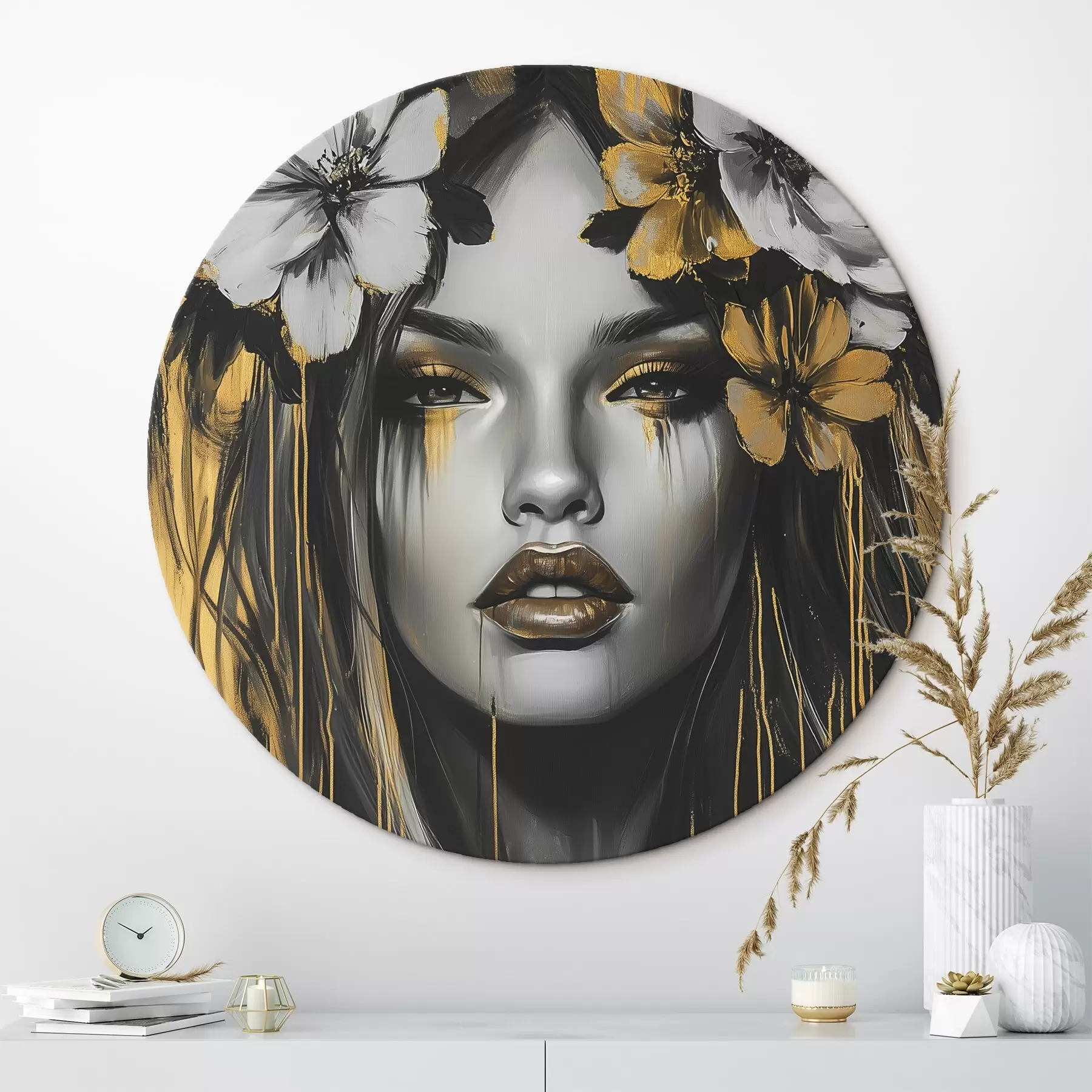 Tablouri Portret abstract al unei femei cu flori r46454