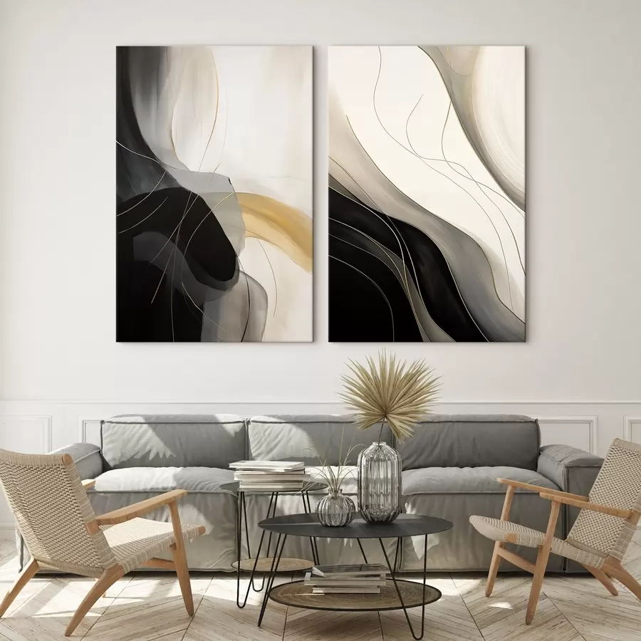 Tablouri Curbe monocrome cu filamente metalice fine m00972