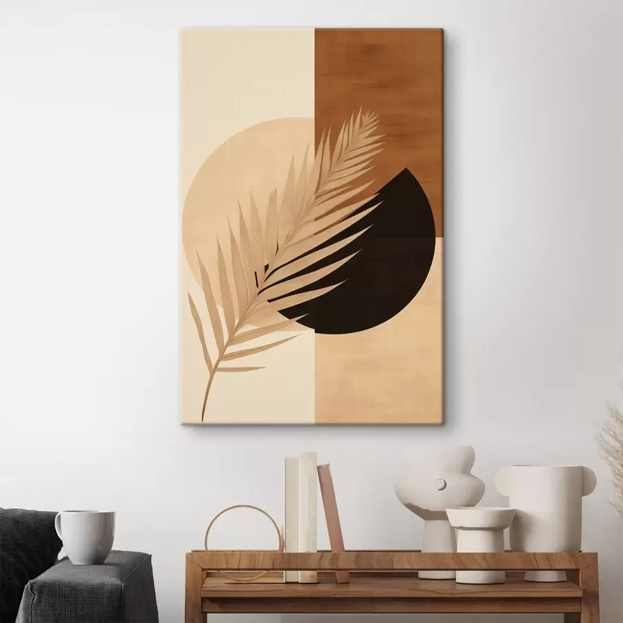 Tablouri Frunză de palmier peste geometrie teracotă și crem s46490