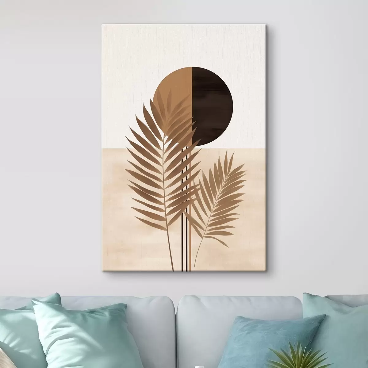 Tablouri Două frunze de palmier cu motivul soarelui în formă de cerc divizat s46491