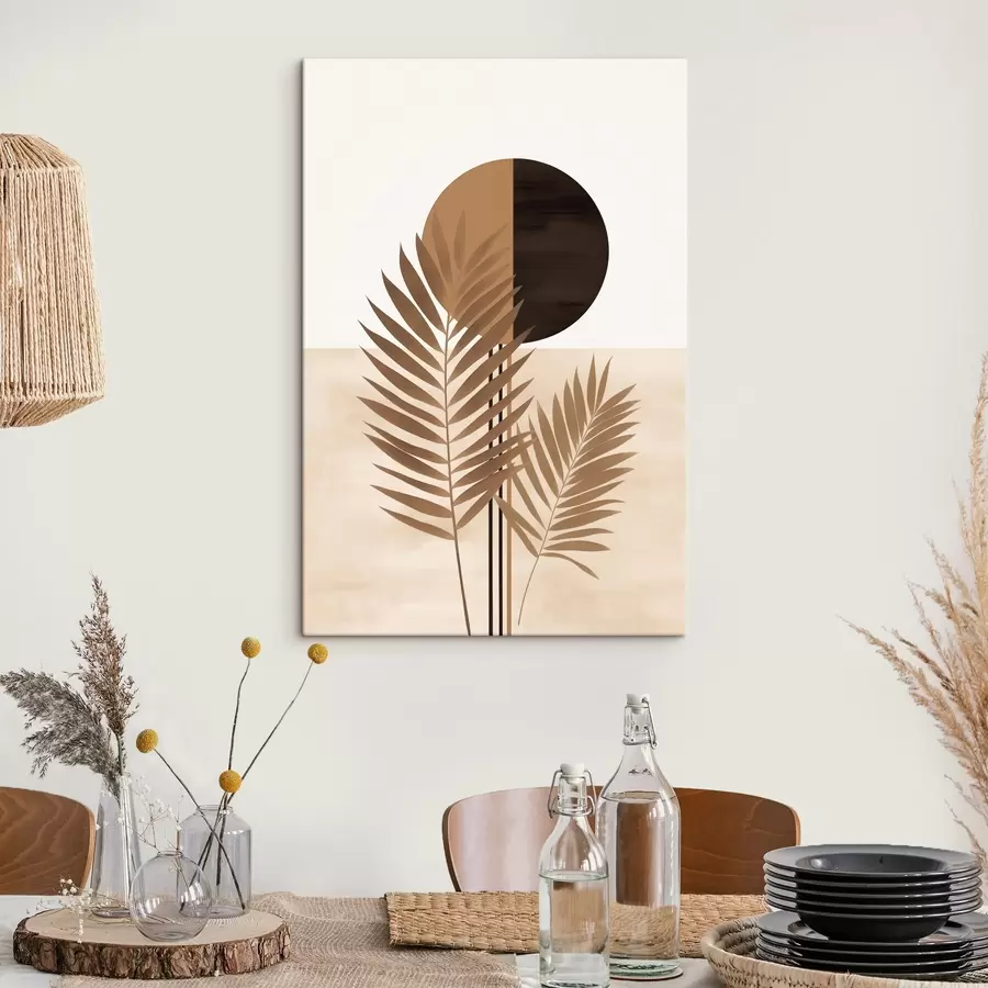 Tablouri Două frunze de palmier cu motivul soarelui în formă de cerc divizat s46491