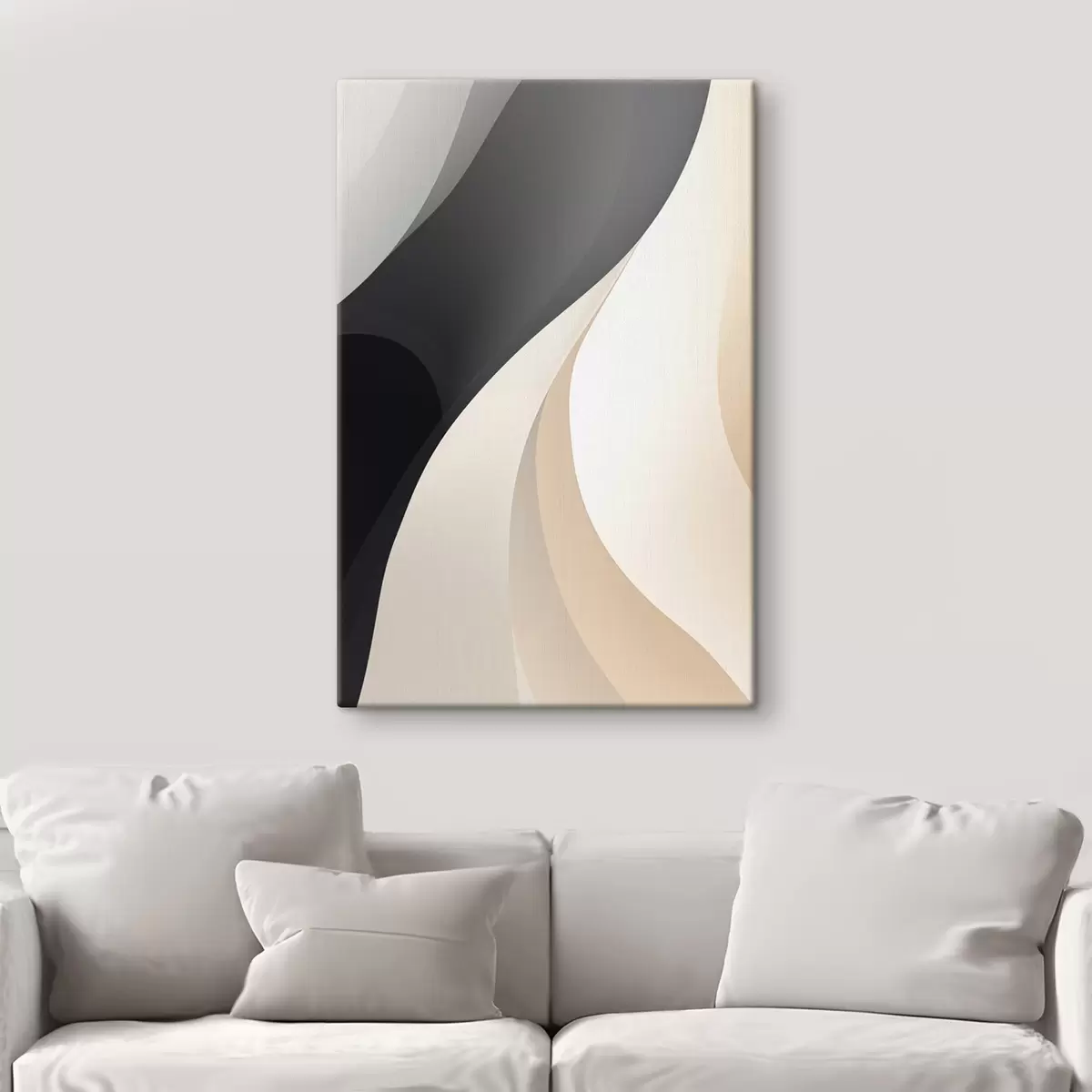 Tablouri Curbe elegante suprapuse în culori cărbune, fildeș și nisip s46493