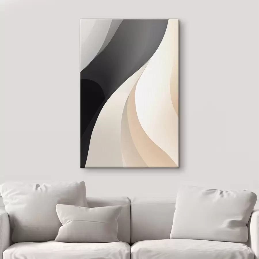 Tablouri Curbe elegante suprapuse în culori cărbune, fildeș și nisip s46493