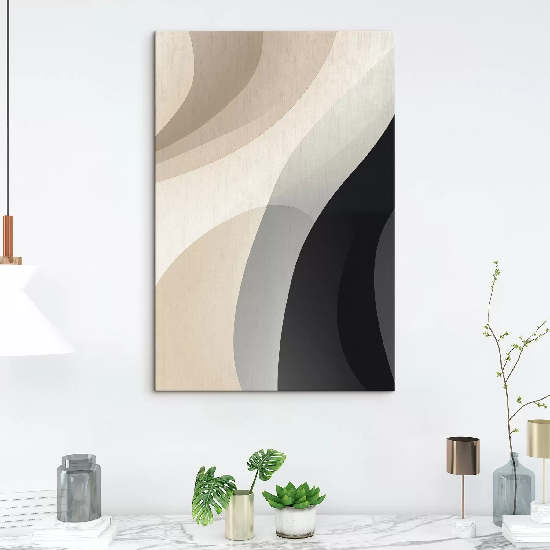 Tablouri Forme organice în nuanțe calde de bej și cărbune s46494