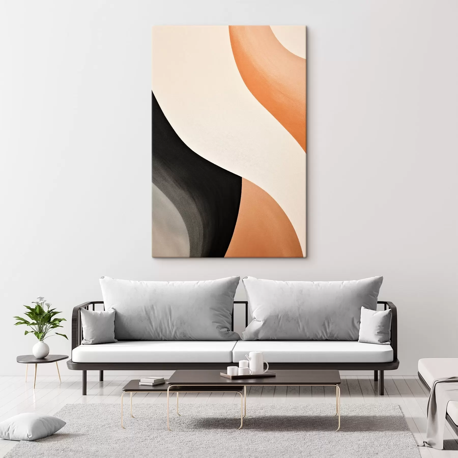 Tablouri Curba S îndrăzneață în nuanțe de crem, negru și teracotă s46495