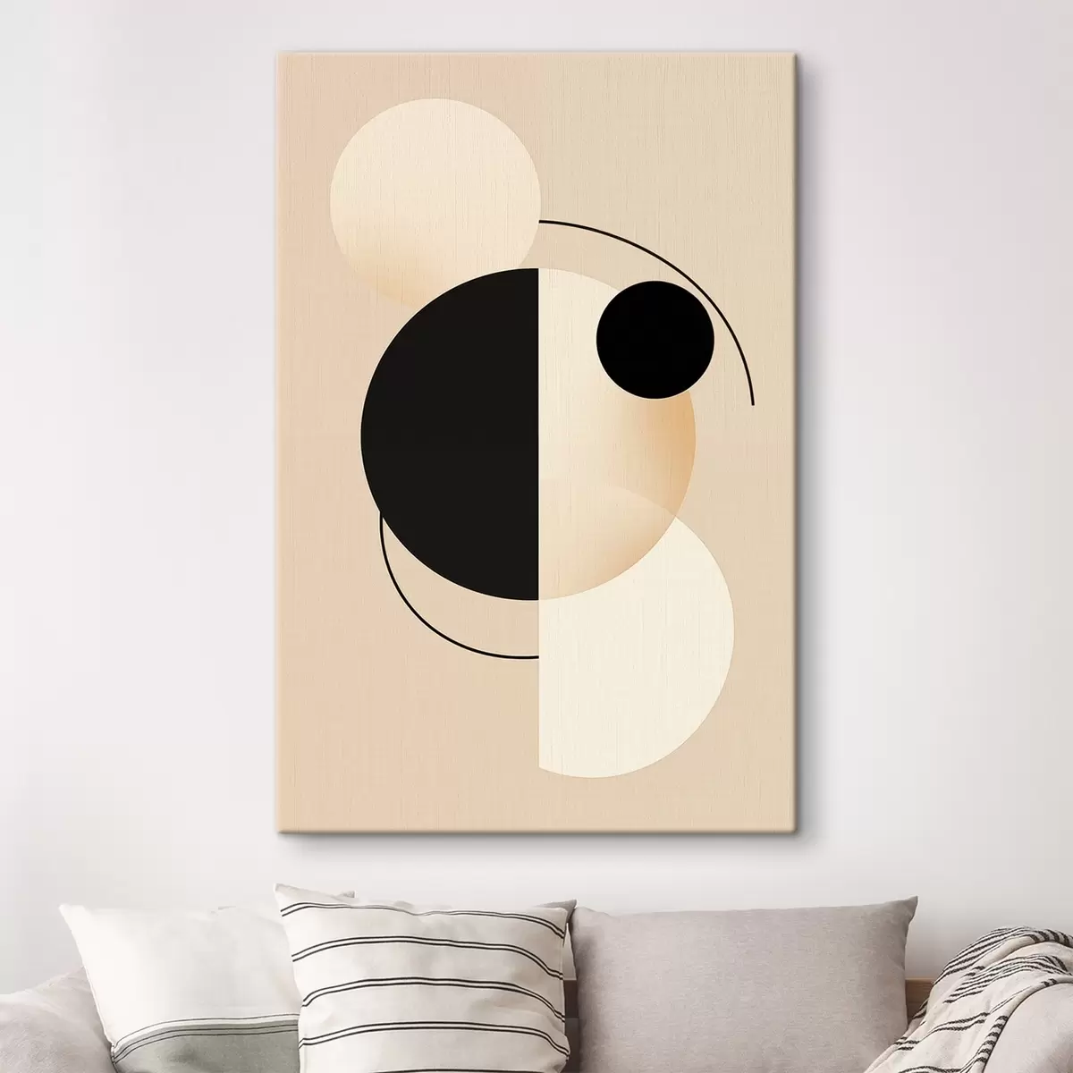 Tablouri Cercuri și arcuri grafice în bej deschis și negru s46497