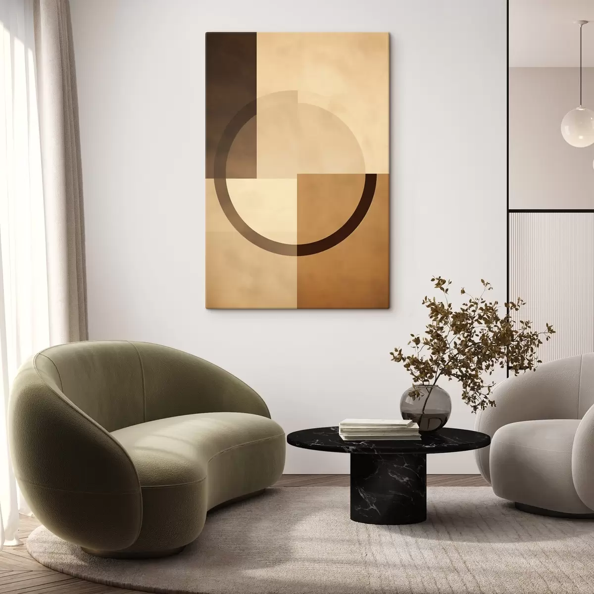 Tablouri Pătrate în culori discrete cu inel translucid, paletă caldă de culori pământii s46498
