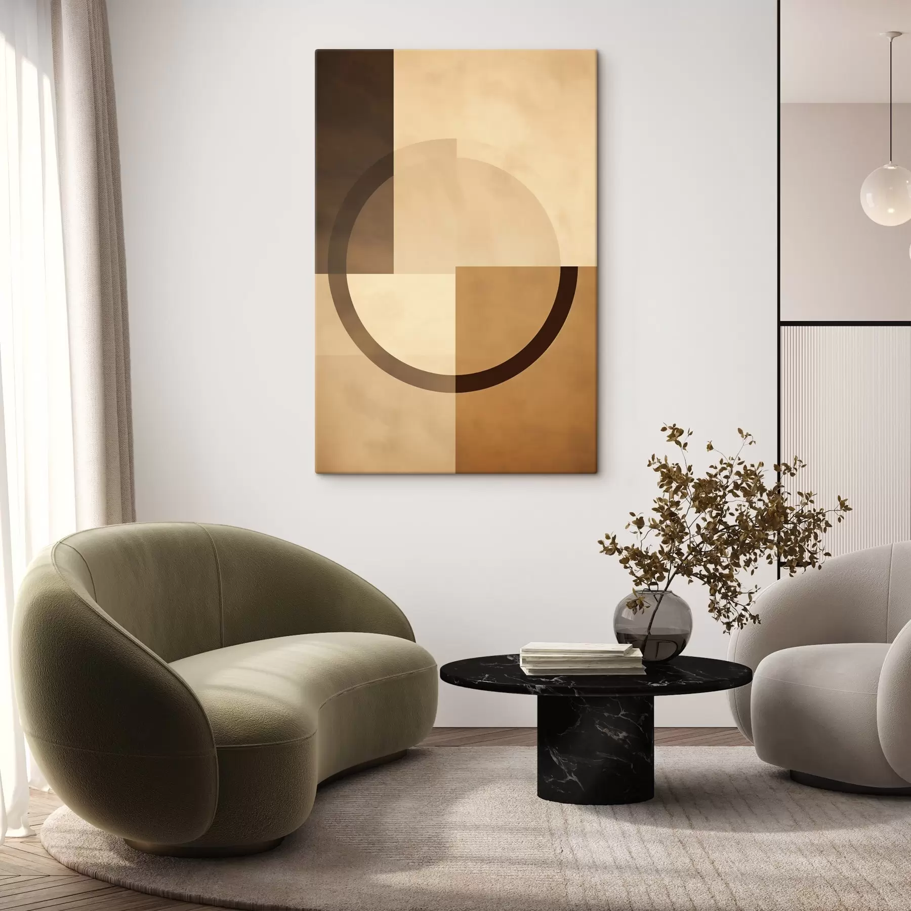 Tablouri Pătrate în culori discrete cu inel translucid, paletă caldă de culori pământii s46498