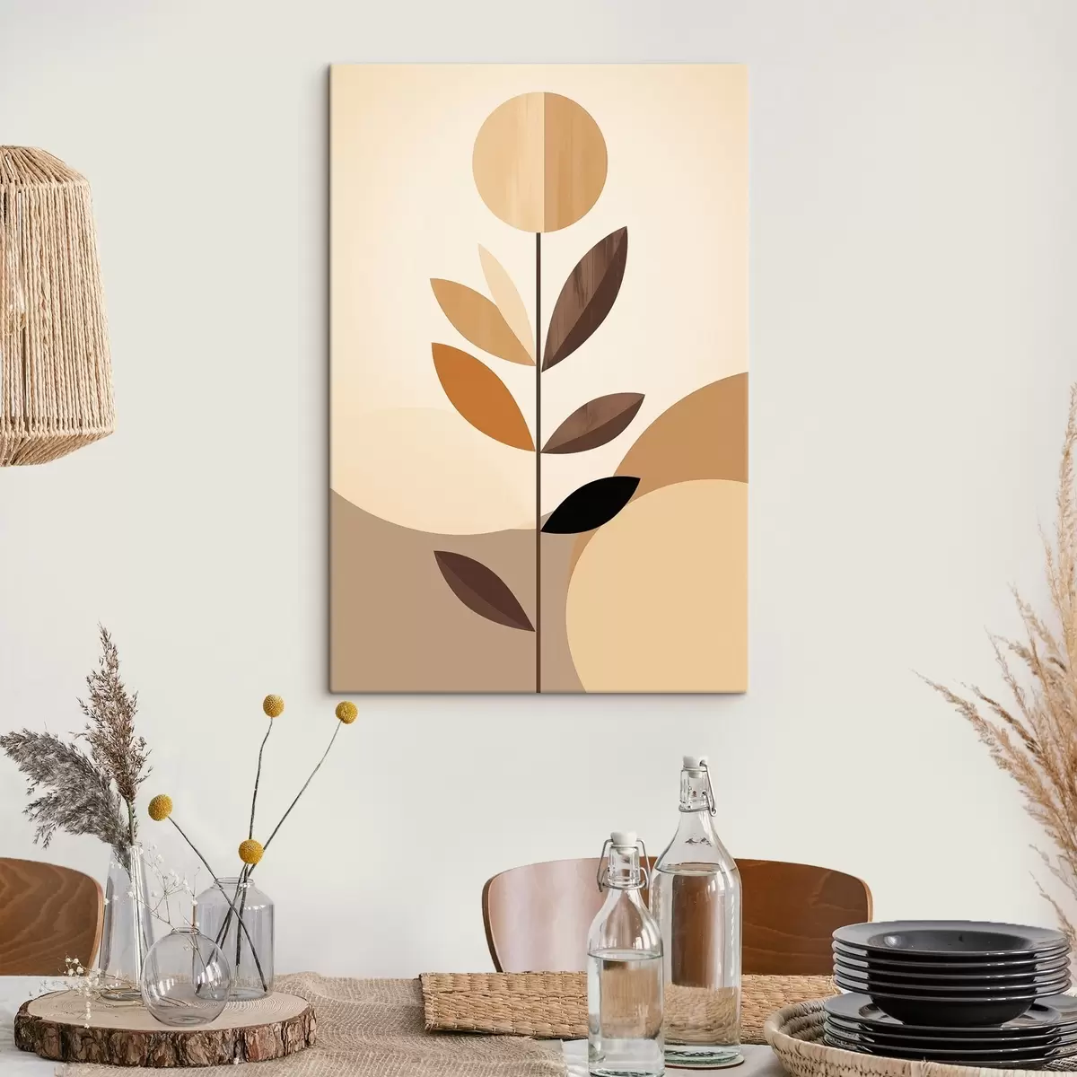 Tablouri Floare stilizată cu frunze geometrice în tonuri calde s46500