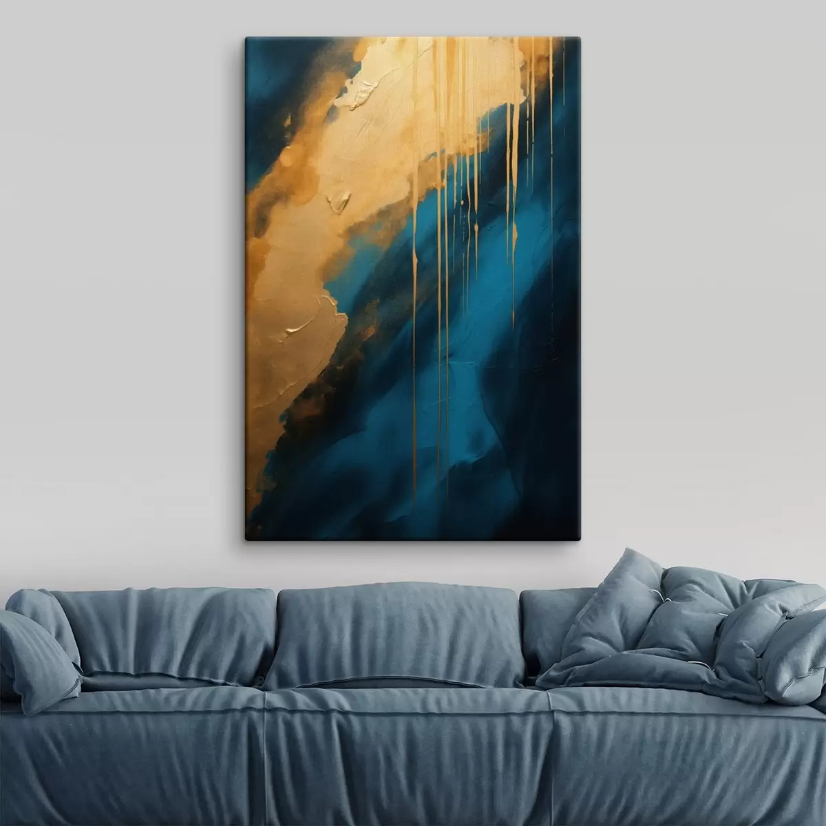 Tablouri Teal și albastru intens abstract cu accente calde și fluide s46509