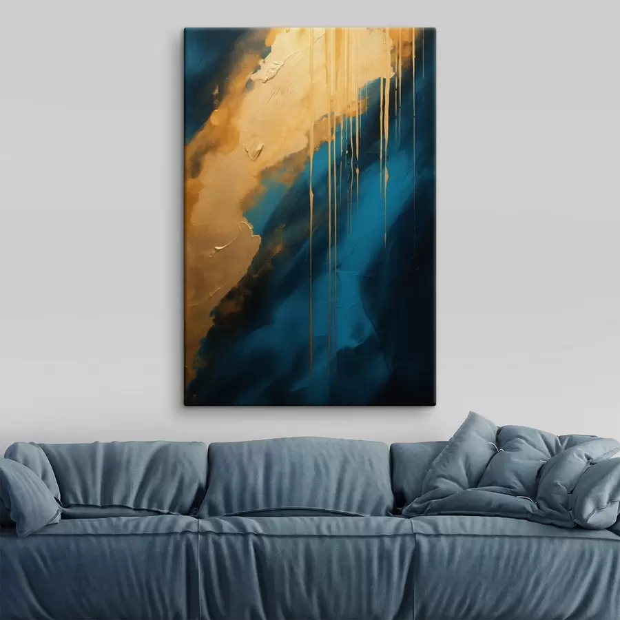 Tablouri Teal și albastru intens abstract cu accente calde și fluide s46509