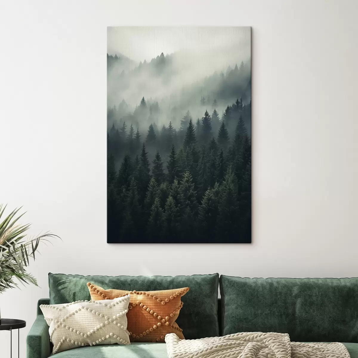 Tablouri Ceață care se rostogolește peste pădurea densă de conifere s46512