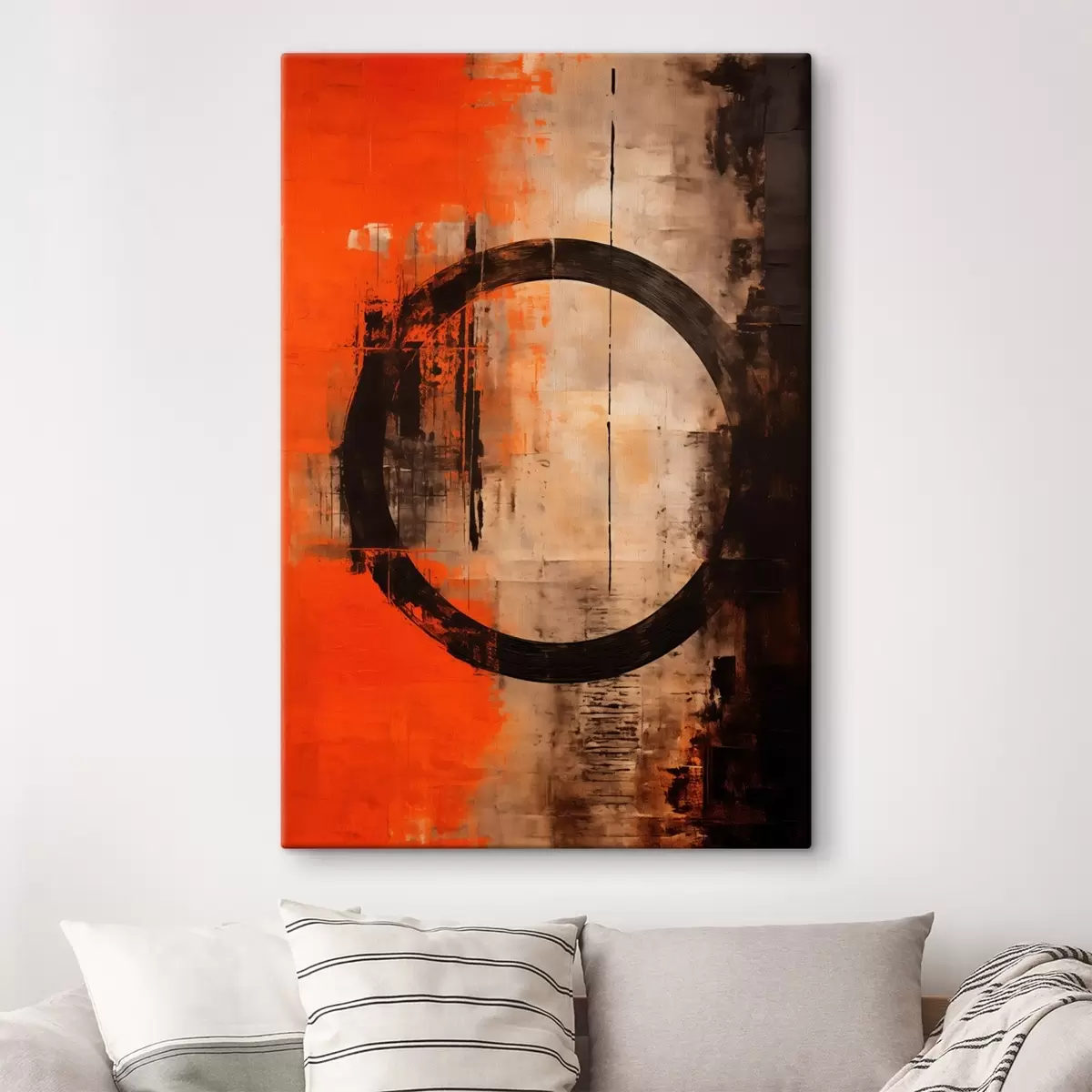 Tablouri Rezumat cu un cerc negru mare și texturi calde s46528