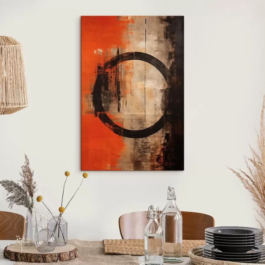 Tablouri Rezumat cu un cerc negru mare și texturi calde s46528