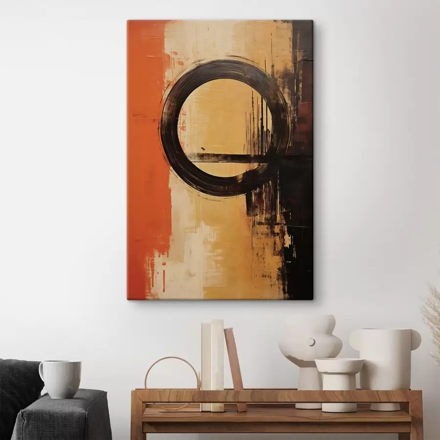 Tablouri Rezumat cu un inel negru pe un fundal de teracotă-nisip s46529