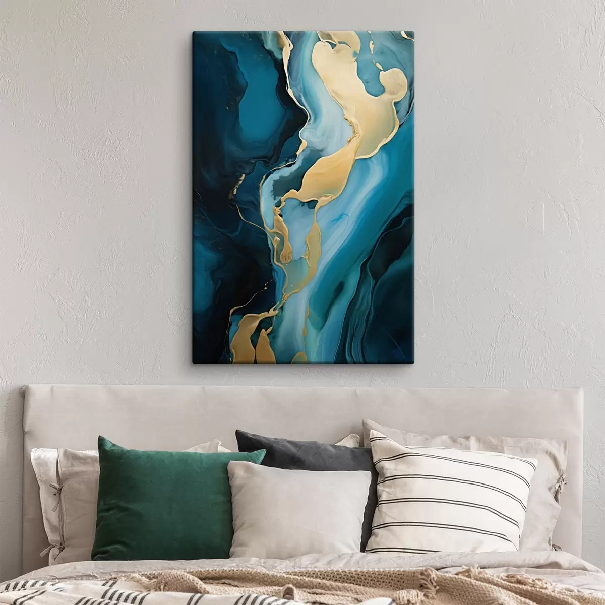 Tablouri Albastru-verde abstract cu un flux de ocru s46530