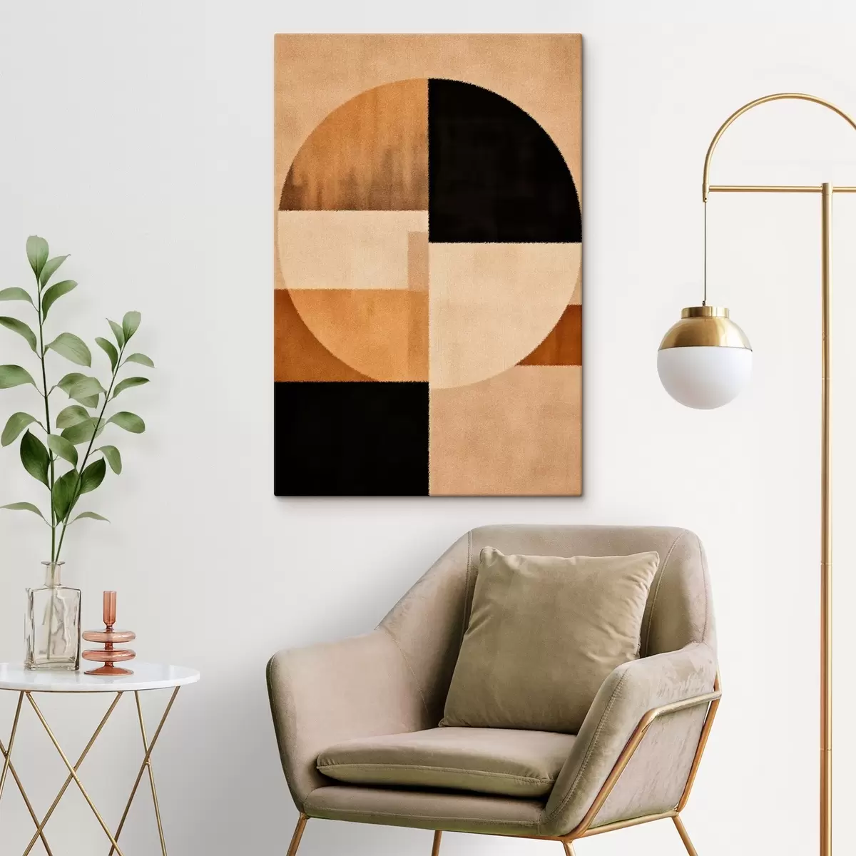 Tablouri Semicercuri și pătrate în tonuri calde, textură moale s46531