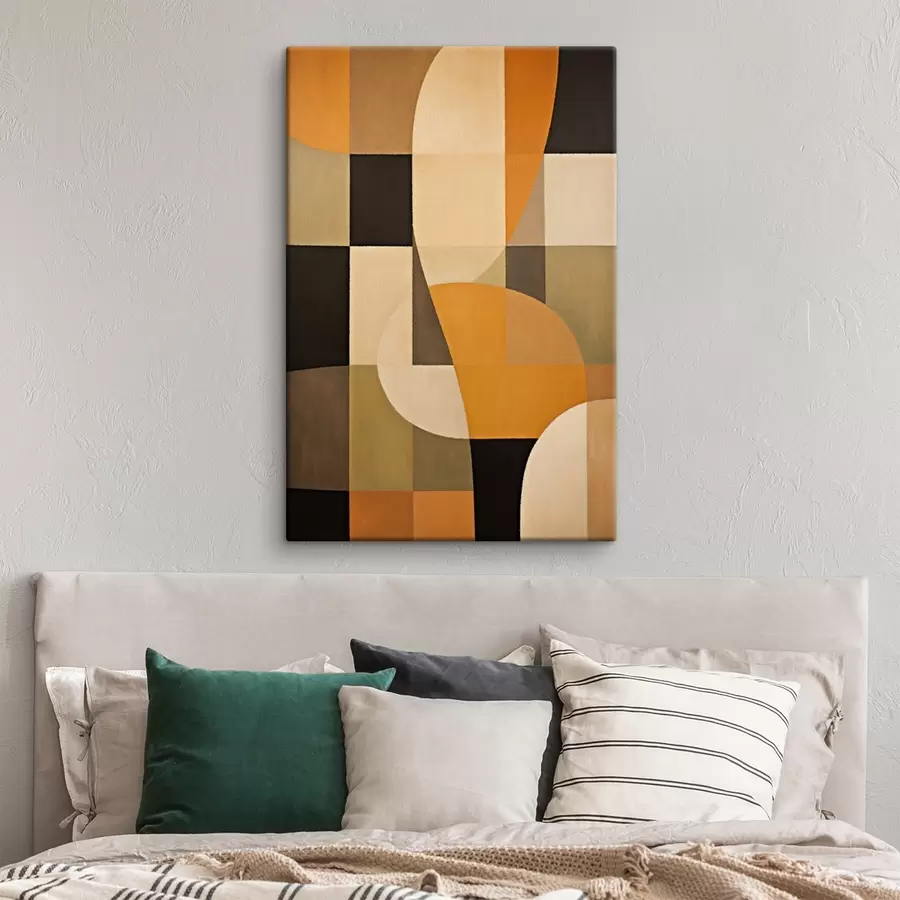 Tablouri Patchwork din dreptunghiuri cu un arc portocaliu neted s46534