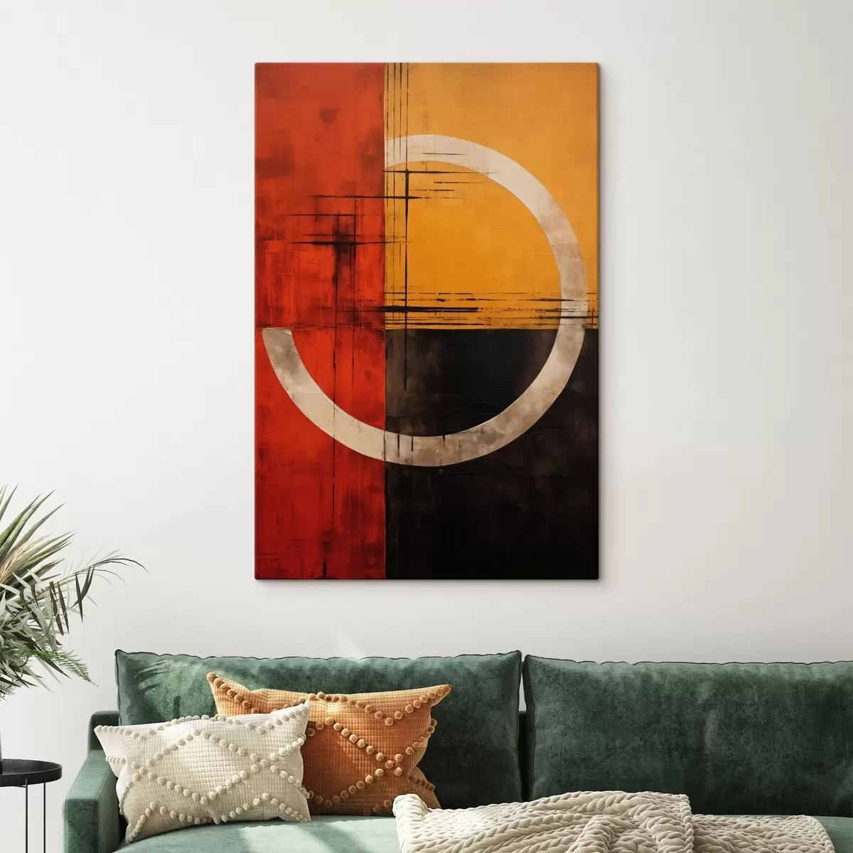 Tablouri Cerc abstract pe fundal roșu-negru cu linii s46535