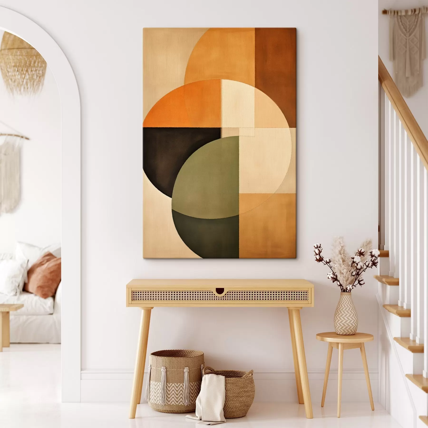 Tablouri Cercuri intersectate într-o paletă de culori nisipiu-măsliniu s46537