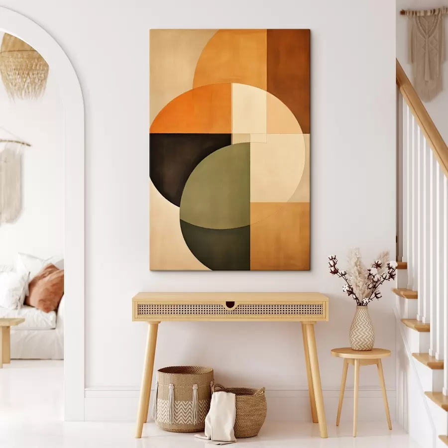 Tablouri Cercuri intersectate într-o paletă de culori nisipiu-măsliniu s46537