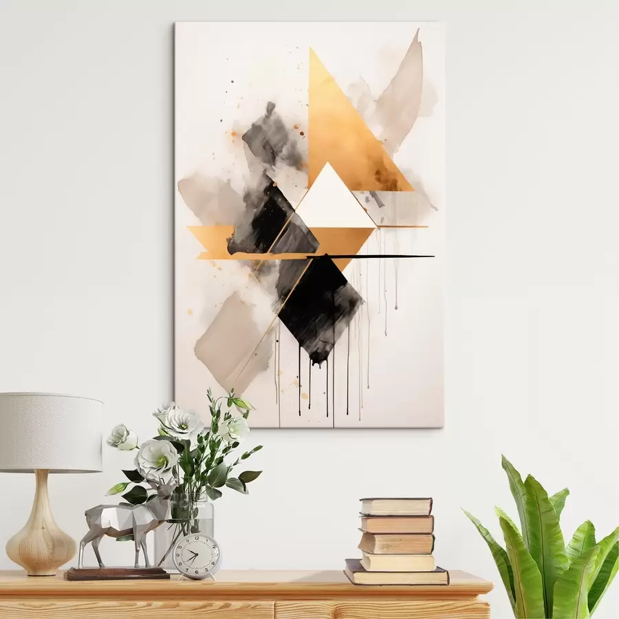 Tablouri Geometrie cu triunghiuri și un romb negru, linii bej s46539