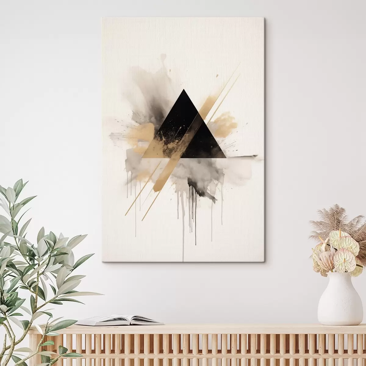 Tablouri Geometrie: triunghi negru cu pete și linii luminoase s46540