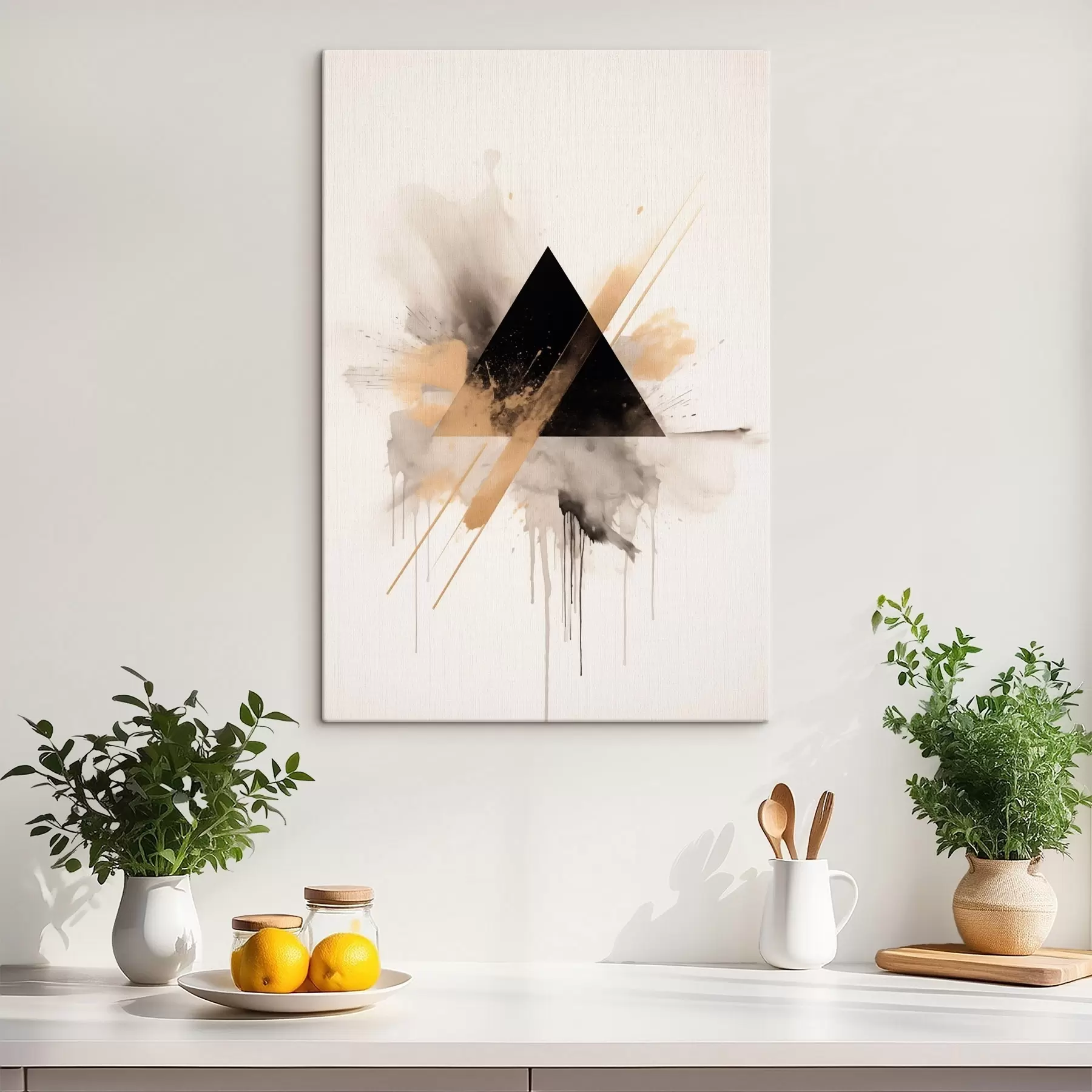 Tablouri Geometrie: triunghi negru cu pete și linii luminoase s46540