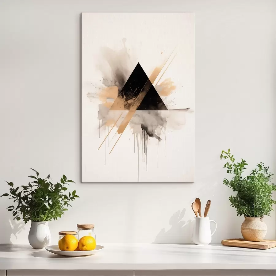 Tablouri Geometrie: triunghi negru cu pete și linii luminoase s46540