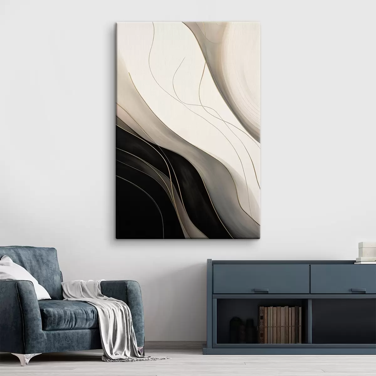 Tablouri Valuri în negru și bej cu linii fine de ocru s46541