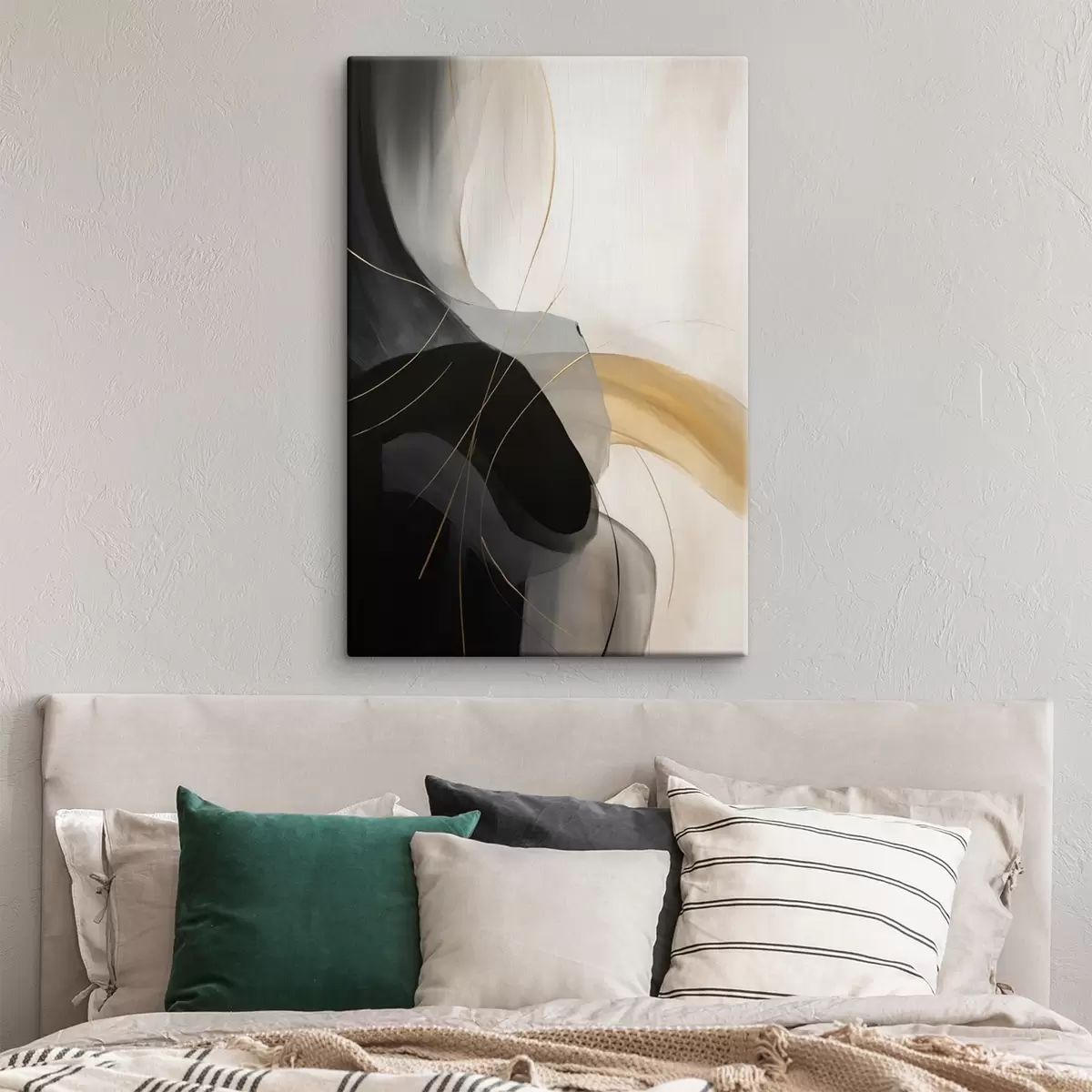 Tablouri Curbe delicate în negru și bej, cu un accent cald s46542