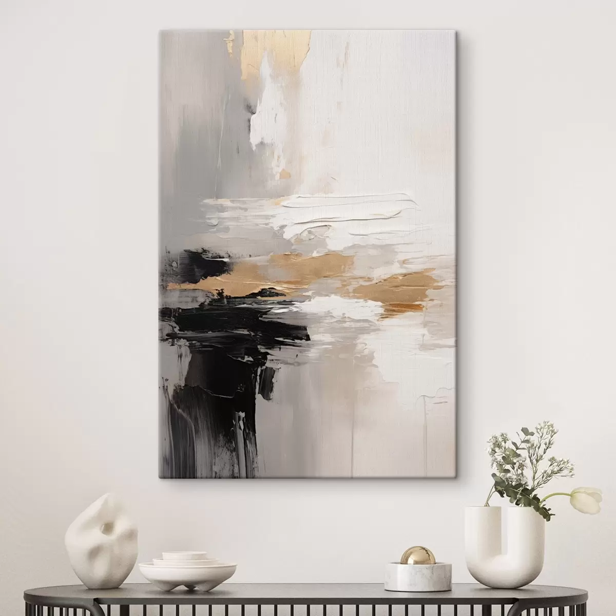 Tablouri Tușe în tonuri nude cu straturi contrastante de negru și ocru s46544