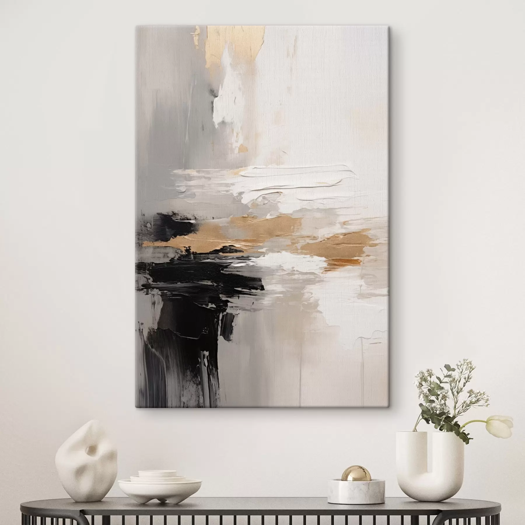 Tablouri Tușe în tonuri nude cu straturi contrastante de negru și ocru s46544