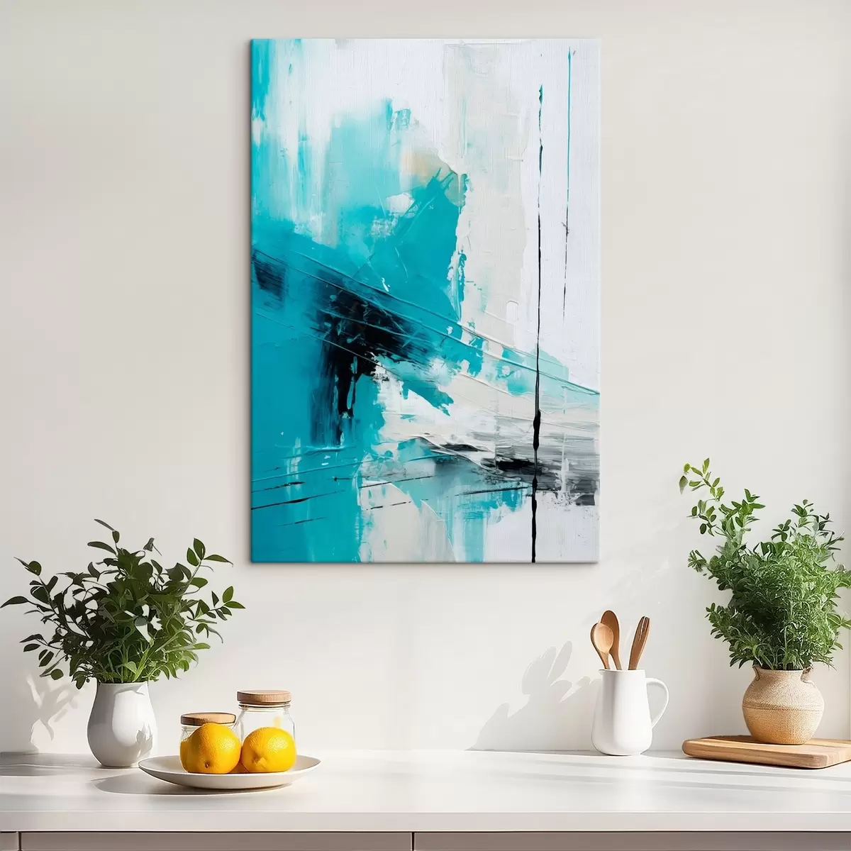 Tablouri Linii turcoaz pe fond alb cu o linie neagră s46545