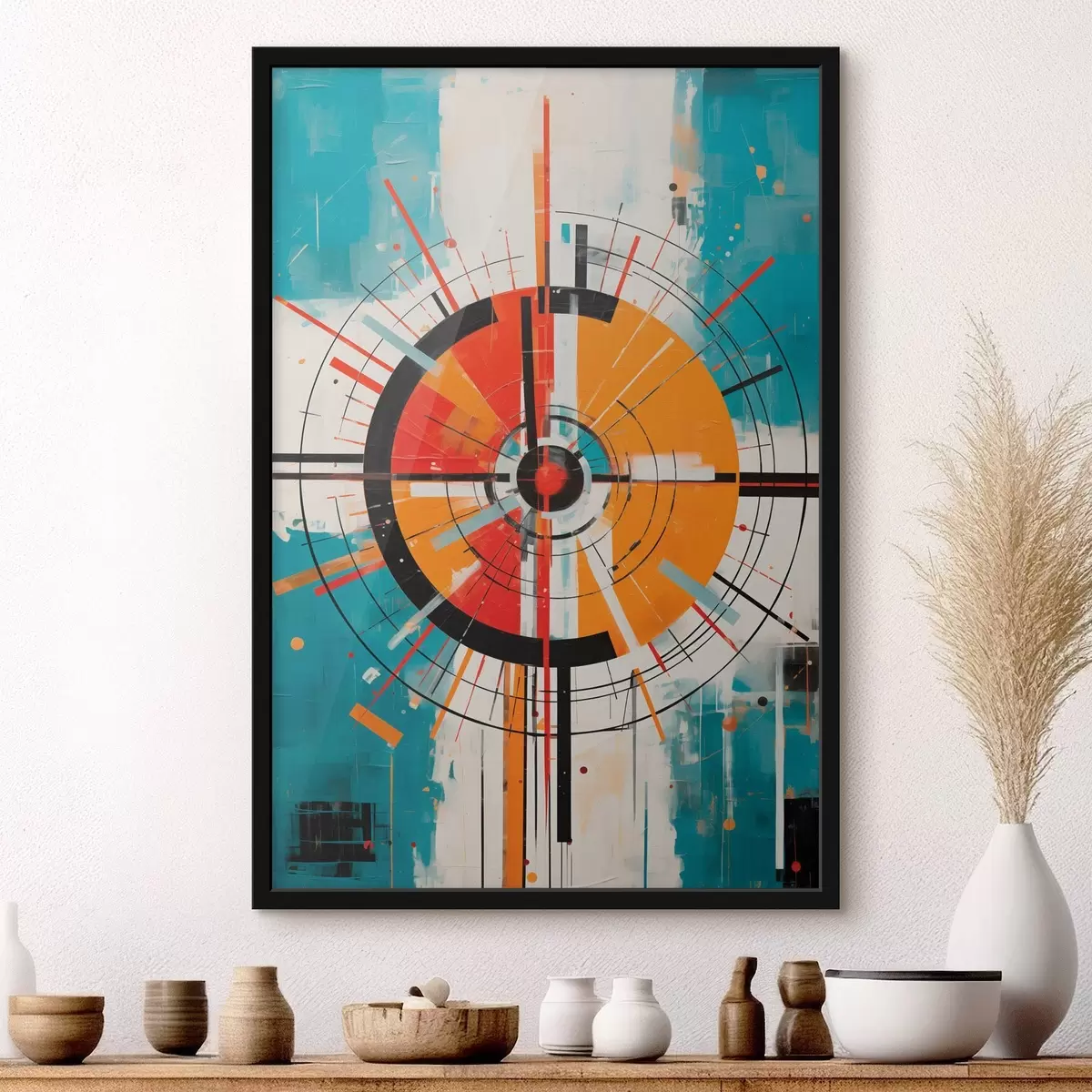 Poster Țintă concentrică cu segmente de culoare verde-albăstrui și portocaliu f46486