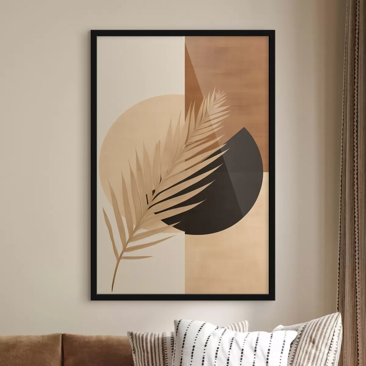 Poster Frunză de palmier peste geometrie teracotă și crem f46490