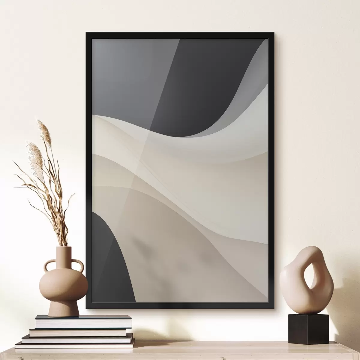 Poster Curbe fluide stratificate în negru, crem și gri-maro f46492