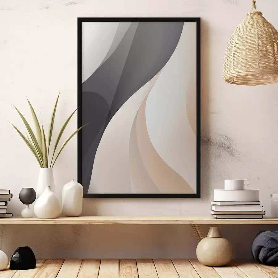 fototapet Curbe elegante suprapuse în culori cărbune, fildeș și nisip f46493