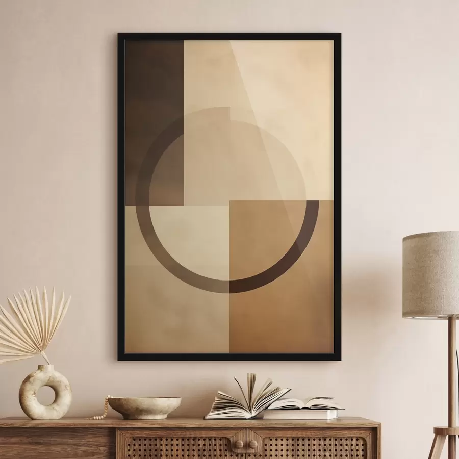 fototapet Pătrate în culori discrete cu inel translucid, paletă caldă de culori pământii f46498