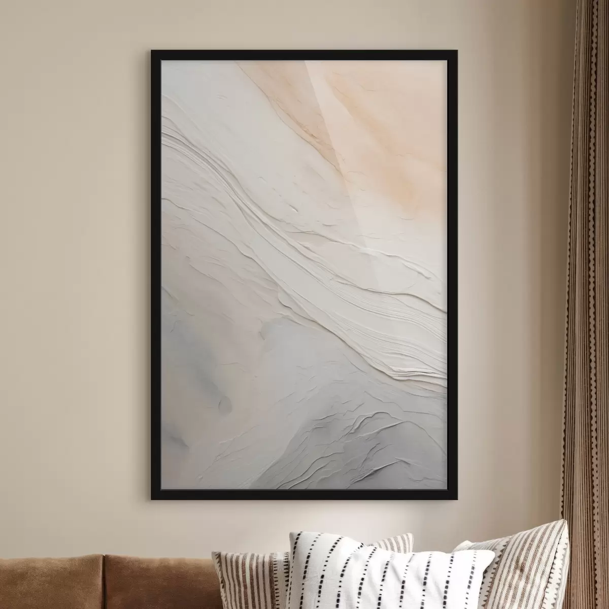 Poster Tencuială texturată în valuri, în nuanțe delicate de fildeș și nisip f46510