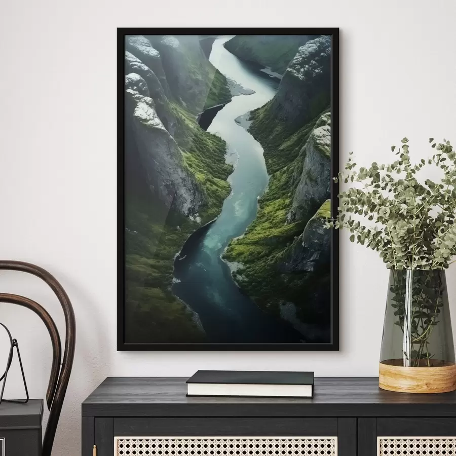 fototapet Râu șerpuitor între stânci, vedere aeriană f46521