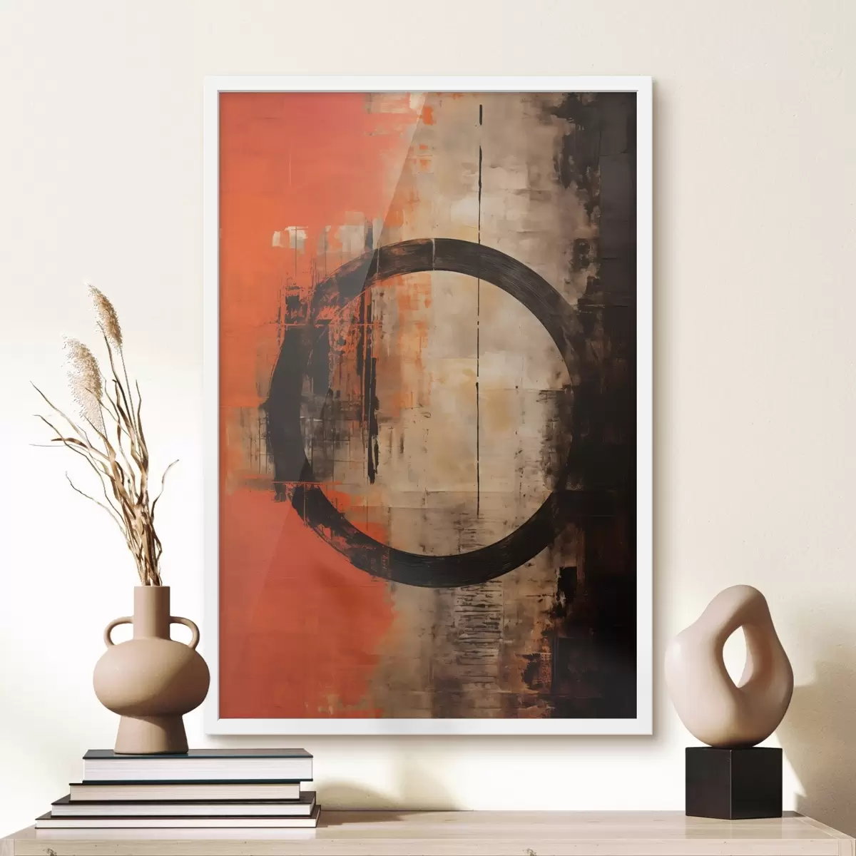 Poster Rezumat cu un cerc negru mare și texturi calde f46528