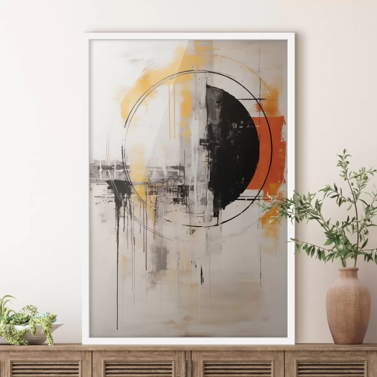 Poster Cerc monocromatic portocaliu cu picături texturate f46536