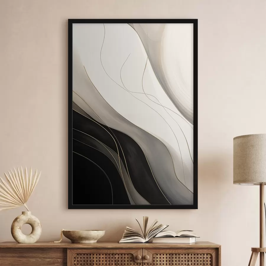 fototapet Valuri în negru și bej cu linii fine de ocru f46541