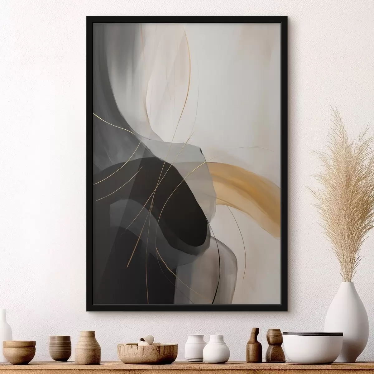 Poster Curbe delicate în negru și bej, cu un accent cald f46542