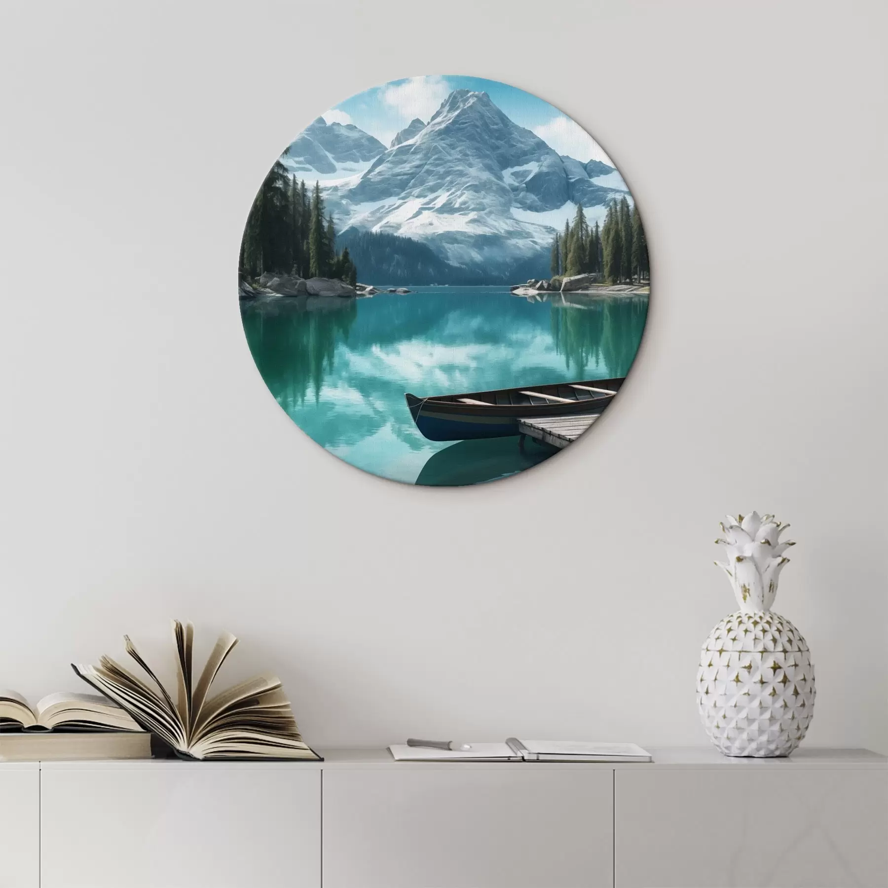 Tablouri Lac alpin cu canoe și vârfuri înzăpezite r46481