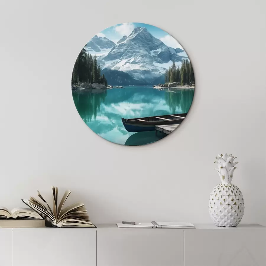 Tablouri Lac alpin cu canoe și vârfuri înzăpezite r46481