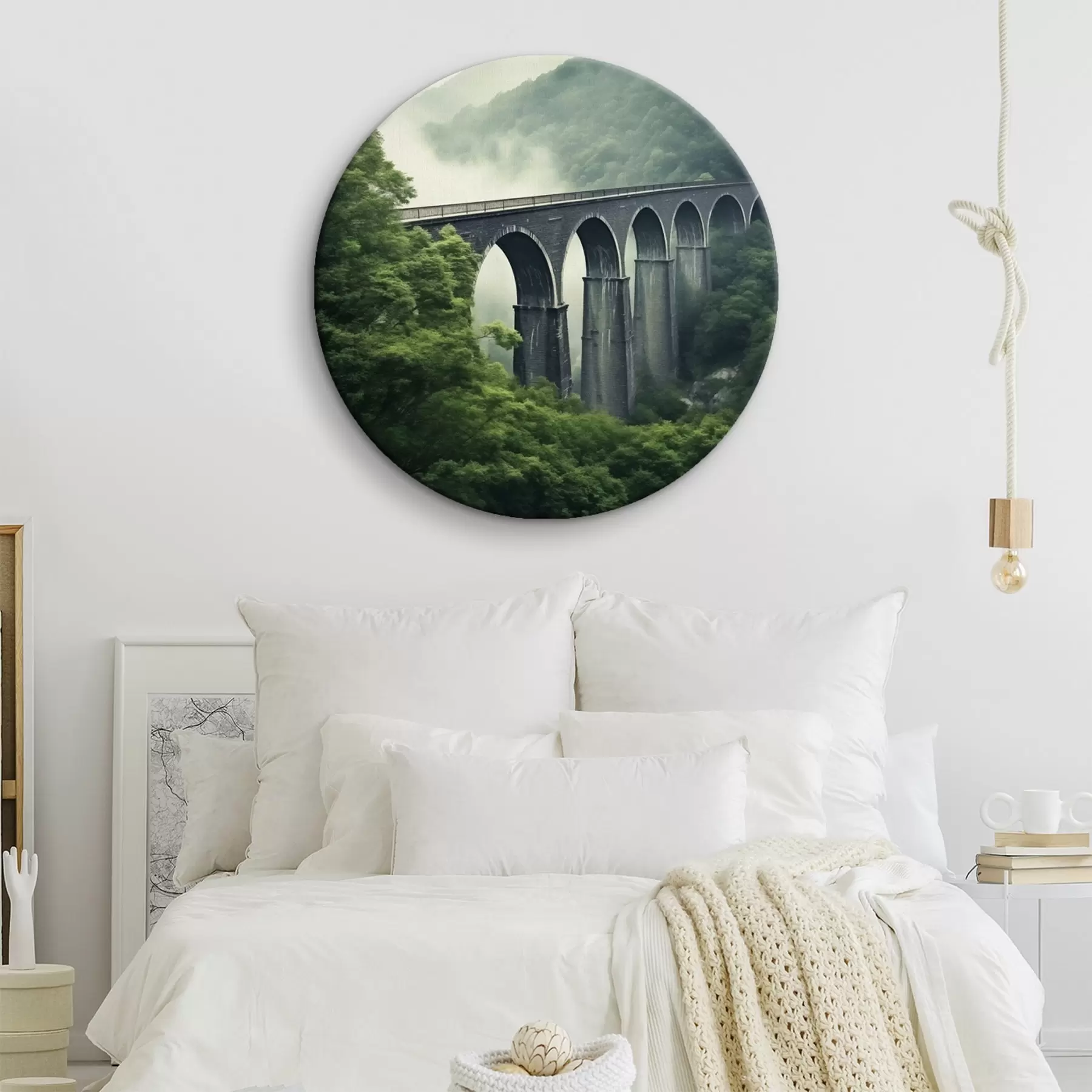 Tablouri Viaduct din piatră deasupra văii împădurite și încețoșate r46483