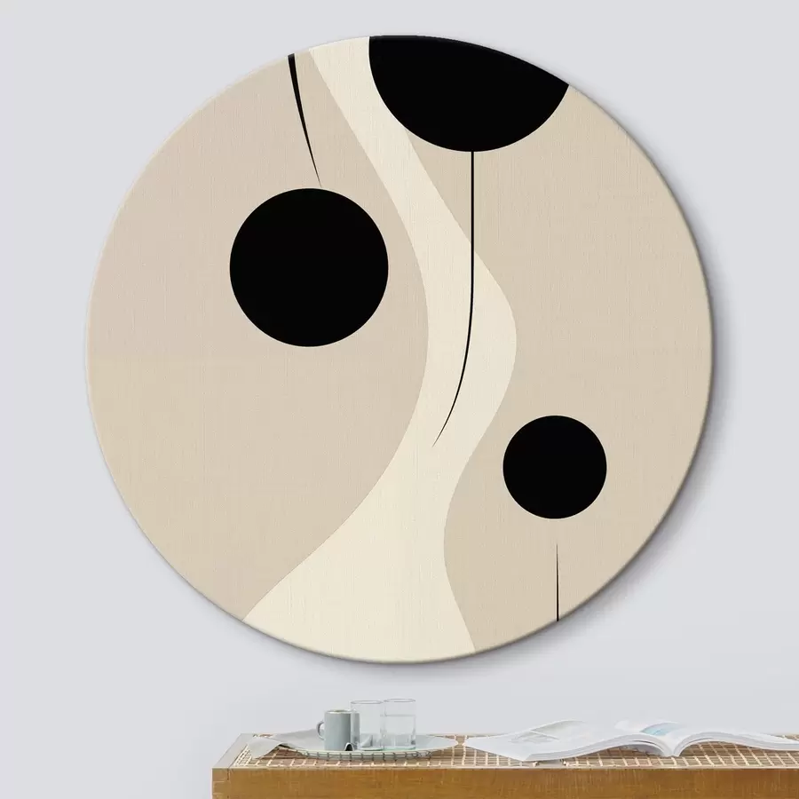 Tablouri Cercuri minime pe fond bej cu accente de linii fluide r46496