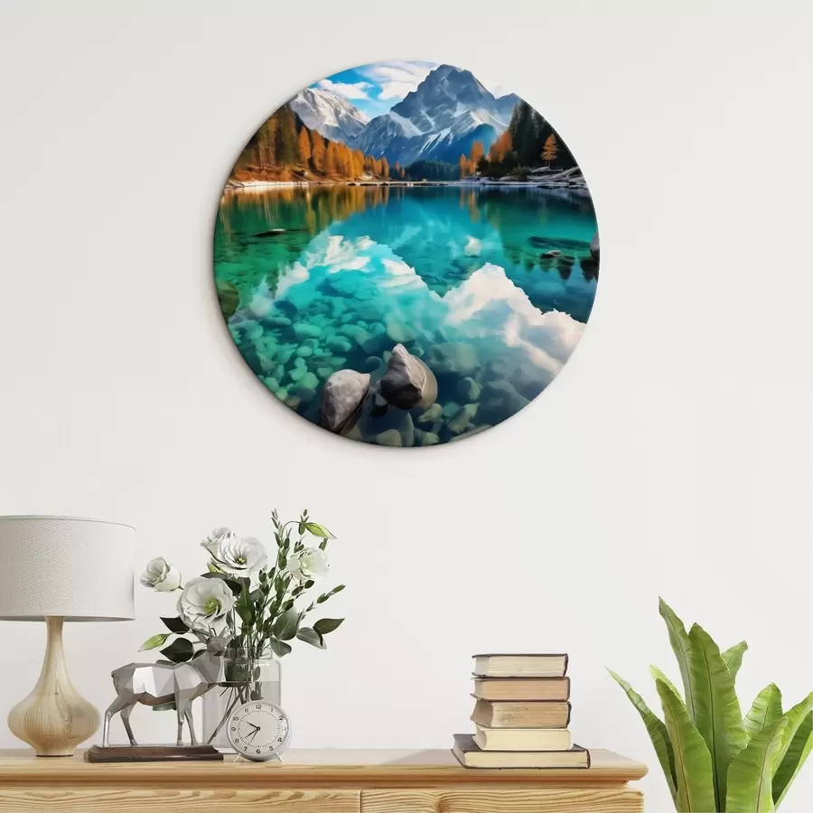 Tablouri Lac de munte cu apă turcoaz și larici de toamnă r46517